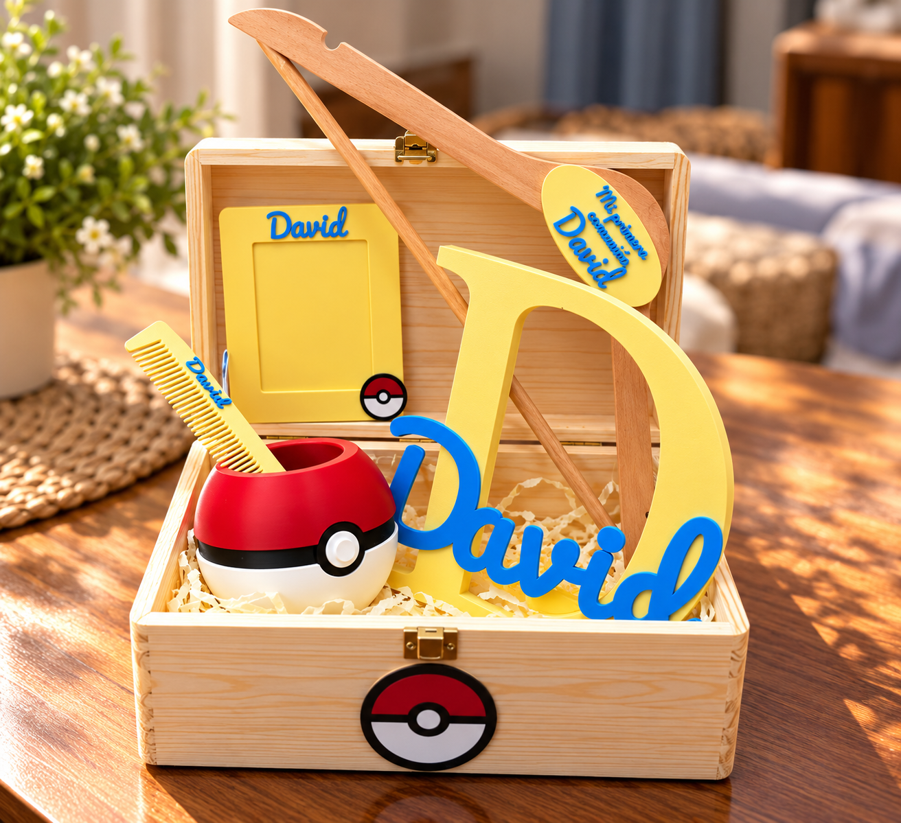 Baúl de madera personalizado.