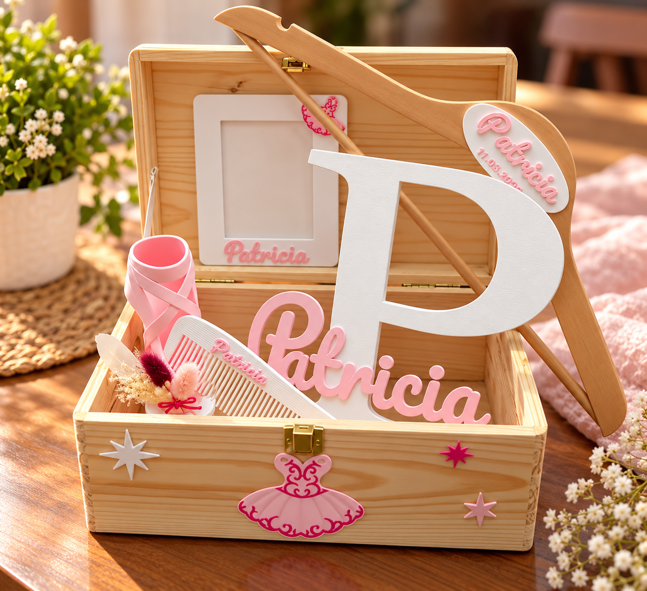 Baúl de madera personalizado.