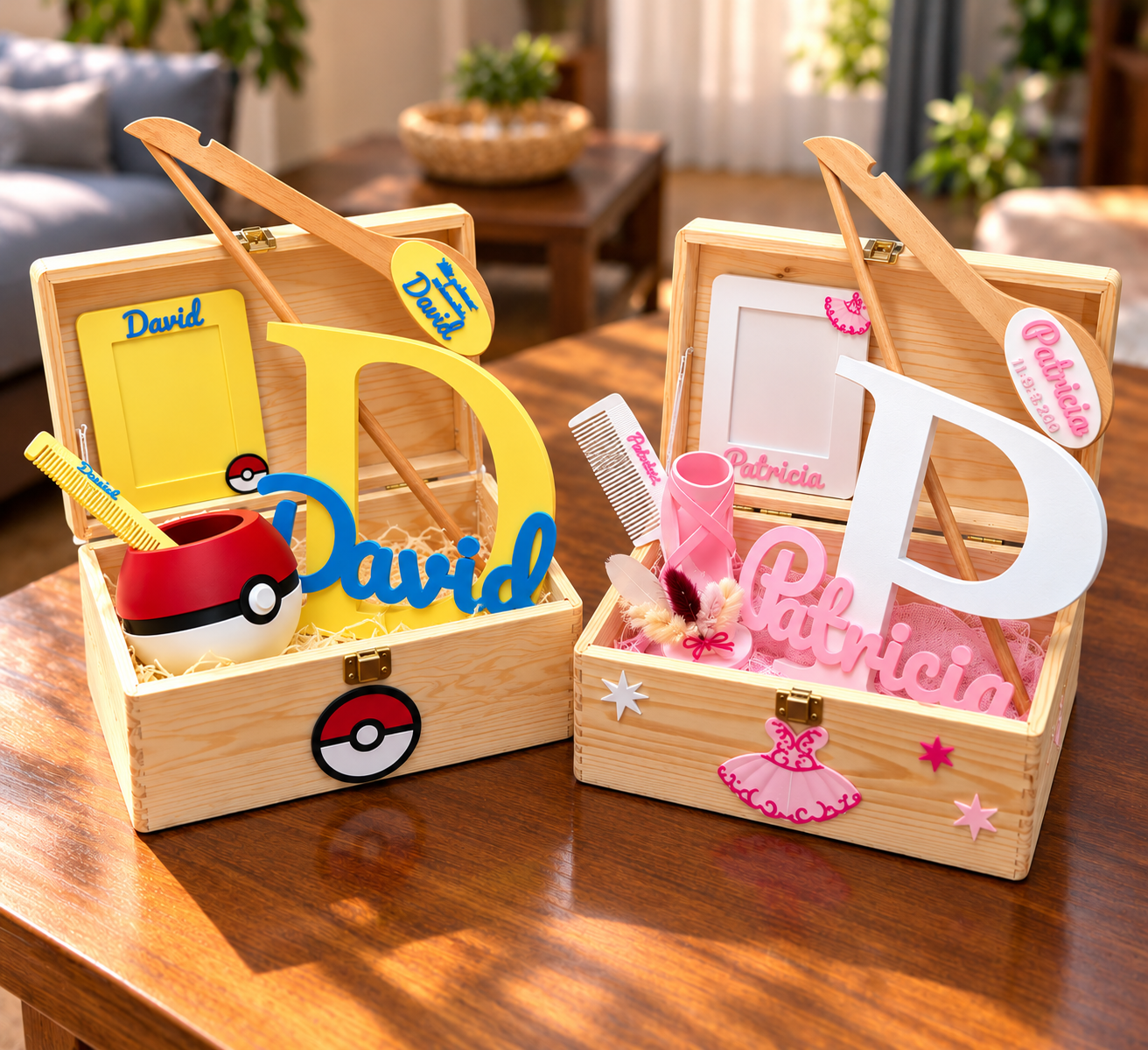Baúl de madera personalizado.